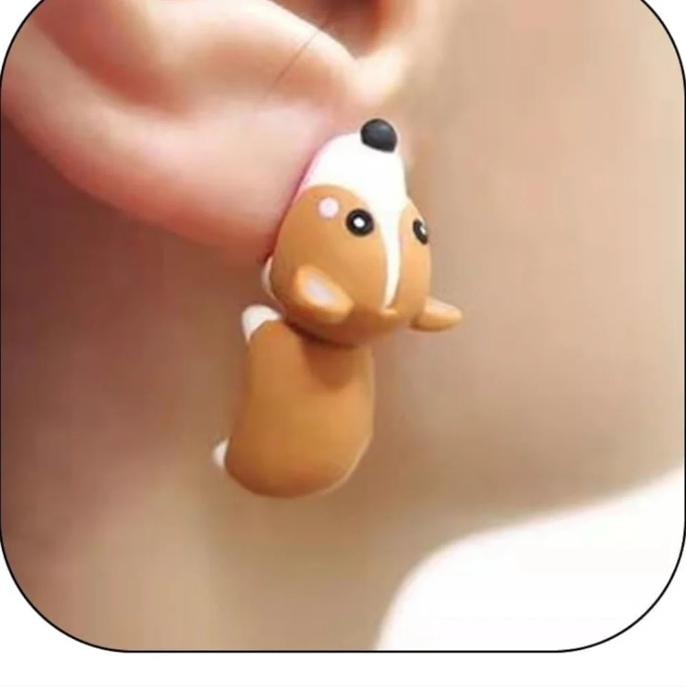 Brown and White Corgi Earrings